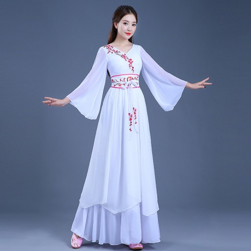Chinese  folk dance dress for women white color female ancient fairy traditional performance photos film cosplay dresses